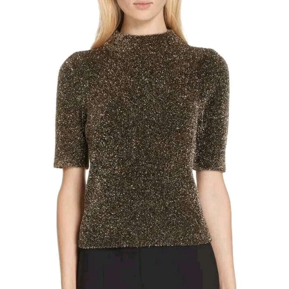 NWOT Kate Spade New York Mock Neck‎ Metallic Black & Gold sweater  Size M